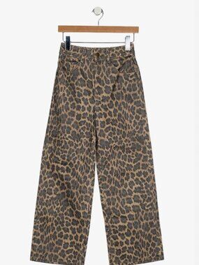 Sézane High-Rise Wide Leg Leopard/Cheetah Print Jeans (FR 34)